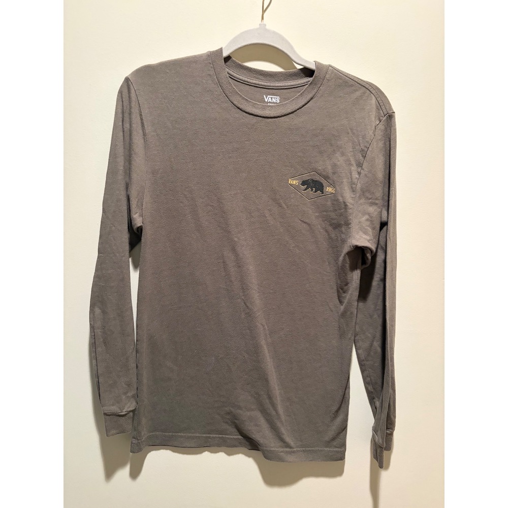 Vans Mens Small Long Sleeve T-Shirt Gray Bear Graphic 1966 Off The Wall Tee